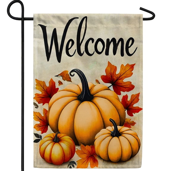 America Forever Welcome Autumn Pumpkins Garden Flag, 12.5 x 18 inch Double Sided, Harvest Pumpkins Welcome Flags, Farmhouse Fall Seasonal Outdoor Decor for Lawn and Garden DÃ©cor