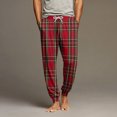 thumbnail image 2 of Wutalume Men's Drawstring Pocket Cuffed Casual Pants with Checkered Print, Comfortable Home Sleep Pants for Everyday Wear and Relaxation,Wine L, 2 of 7