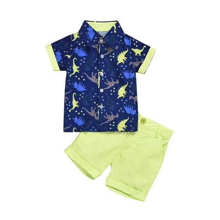 

Little Boys Clothing Sets Cotton T-shirt + Shorts Summer Costume Toddler Baby Boys Fashion Short Sleeve Blouse Dinosaur Print Retro Shorts Gentleman s Suit 6-12 Months