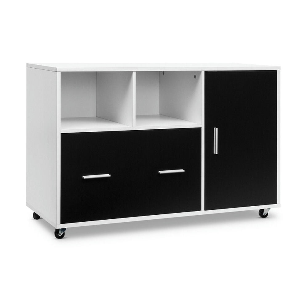 Demi Bonn 2 Drawers Lateral Mobile File Cabinet with 4 Universal Casters and Open Shelves, Wood Storage Cabinet, White