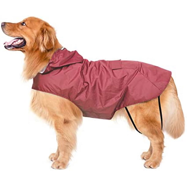Impermeable para perros con correas elásticas, impermeable para perros grandes con capucha, impermeable para perros con bolsillo y orificio para correa, impermeable para cachorros