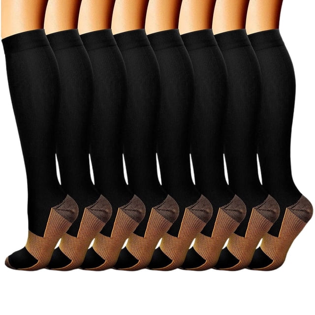 Women's Compression Socks Set - 8 Pairs Athletic High Cut Sports and Yoga Socks Supportive Pressure Design for Running and Fitness