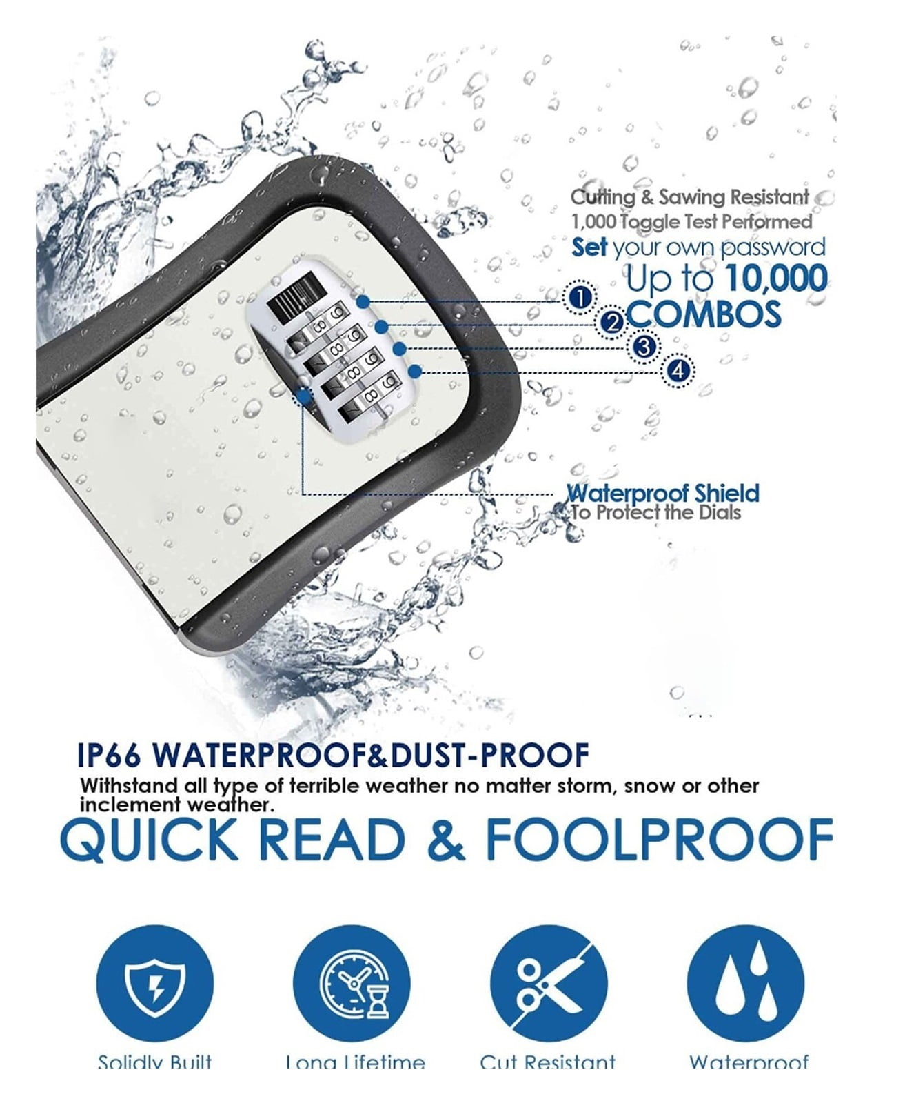 Multi-functional Wall Mounted Waterproof 4 Digits Passwords 3-5 Keys Storage Box ,House, Apartment, Office Key Storage