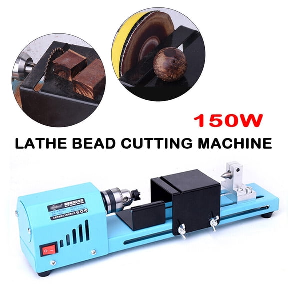 Small Mini Aluminum Alloy Lathe Polishing Machine Woodworking Cutting DIY Tools 150W Blue