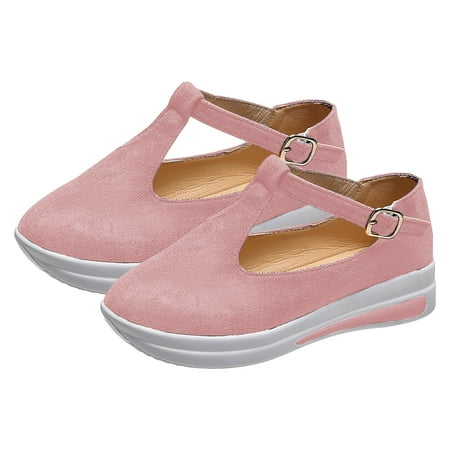 

OAVQHLG3B Women s Sandals on Clearance Women s Round Toe Flat Pumps Thick Bottom Buckle Strap Casual Beach Shoes