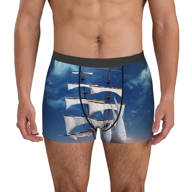 Fotbe Moonlit Night Sea Sailboat Calzoncillos Tipo Boxer con Bolsa de Soporte Total para Hombre, X-Temp Fresco, Transpirable y de Secado Rápido-X-Large
