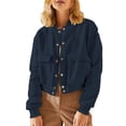 thumbnail image 1 of Chaqueta de Mujer para Otoño/Invierno, Larga, Cuello Alto, con Bolsillo Lateral. Azul Marino L, 1 of 8