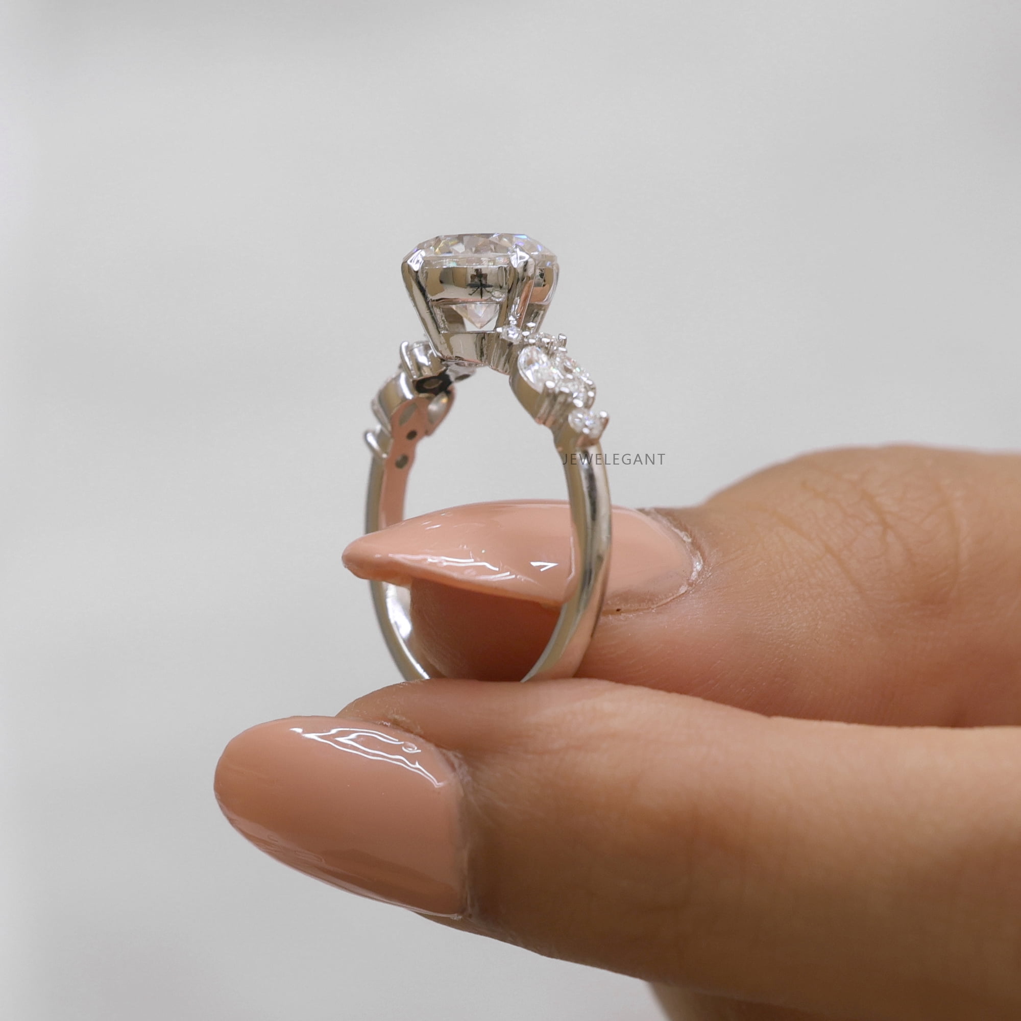 JEWELEGANT 2 Ct Round Brilliant Cut Moissanite Engagement Ring, Nature Inspired Ring for Women