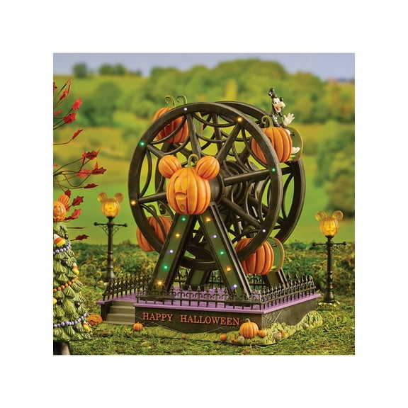 Disney Village Gawrsh Darn Fun Mickey Mouse Goofy Moving Lit Halloween Village Building 12.9in H