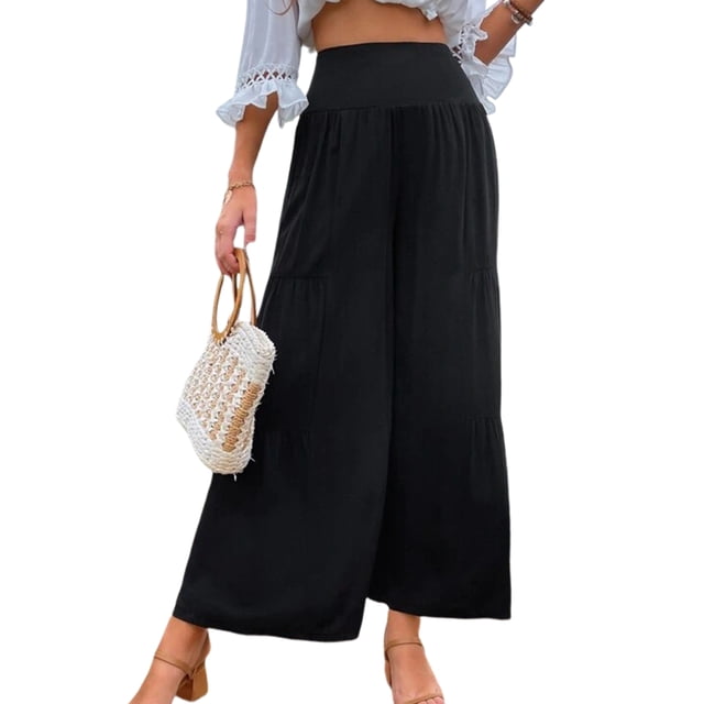 MAWCLOS Pantalon Palazzo Large Taille Haute pour Femmes, Noir, Taille m