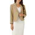 thumbnail image 5 of INSPIRE CHIC Women's Blazer Open Front Wear-to-Work Summer Crop Suit Jacket L Light Khaki-Solid, 5 of 7