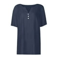 thumbnail image 6 of Womens Shirts Dressy Casual! Comdrip Cotton Linen Shirts for Women Summer Button Down Tops Short Sleeve Casual Blouses Oversized Tshirts 2025 Henley Shirts for Women Navy M, 6 of 9