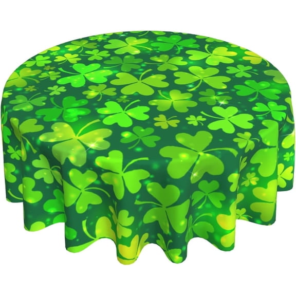 St Patricks Day Tablecloth Round 60 Inch Shamrocks Holiday Table Cloth Water Resistant Fabric Table Covers for Kitchen Dining Small Tablecloth for Party Home Decor