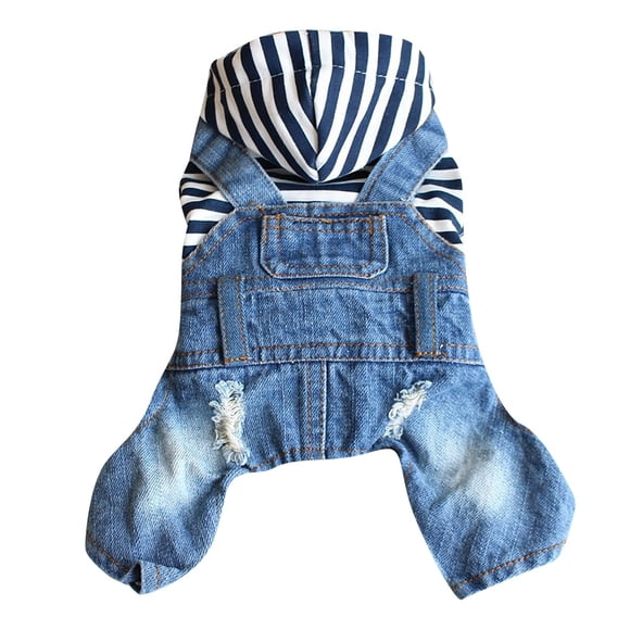 Durable Denim Full Jumpsuit for - All-Gender Protective Warm Outfit for Small to Medium Dogs and Cats