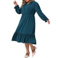 thumbnail image 4 of Agnes Orinda Women's Plus Size Dress V Neck Ruffle Long Sleeve Tiered Lace Patchwork Flowy Casual A Line Midi Dresses 1X Peacock Blue, 4 of 6