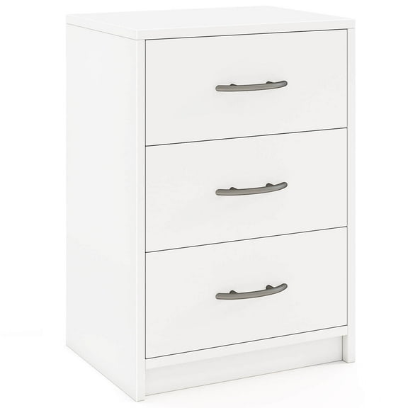 Costway 1 PCS 3-Drawer Nightstand Modern Bedside Table with Storage Anti-Toppling Kit for Bedroom White