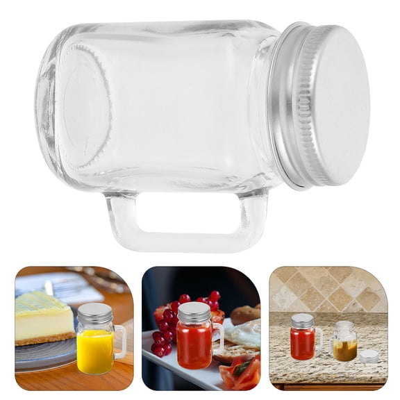 ELAYARD 6Pcs Stylish Glass Jars with Handles and Airtight Lids for Beverage and Jam Storage