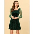 thumbnail image 3 of DARING DIVA Square Neck Mesh Sheer Sleeve Glitter Star Velvet Mini Dress M Green, 3 of 6