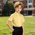 thumbnail image 4 of GobdXE Solid Peter Pan Collar Short Sleeve Button Down Shirt Unisex Kids Back to School Uniform Plain Casual Blouse Tops for Boys Girls 1-2 Years,Yellow, 4 of 6