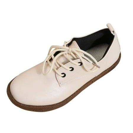 

Women s Fashion Solid Color British Style Round Toe Low Top Leather Casual Shoes