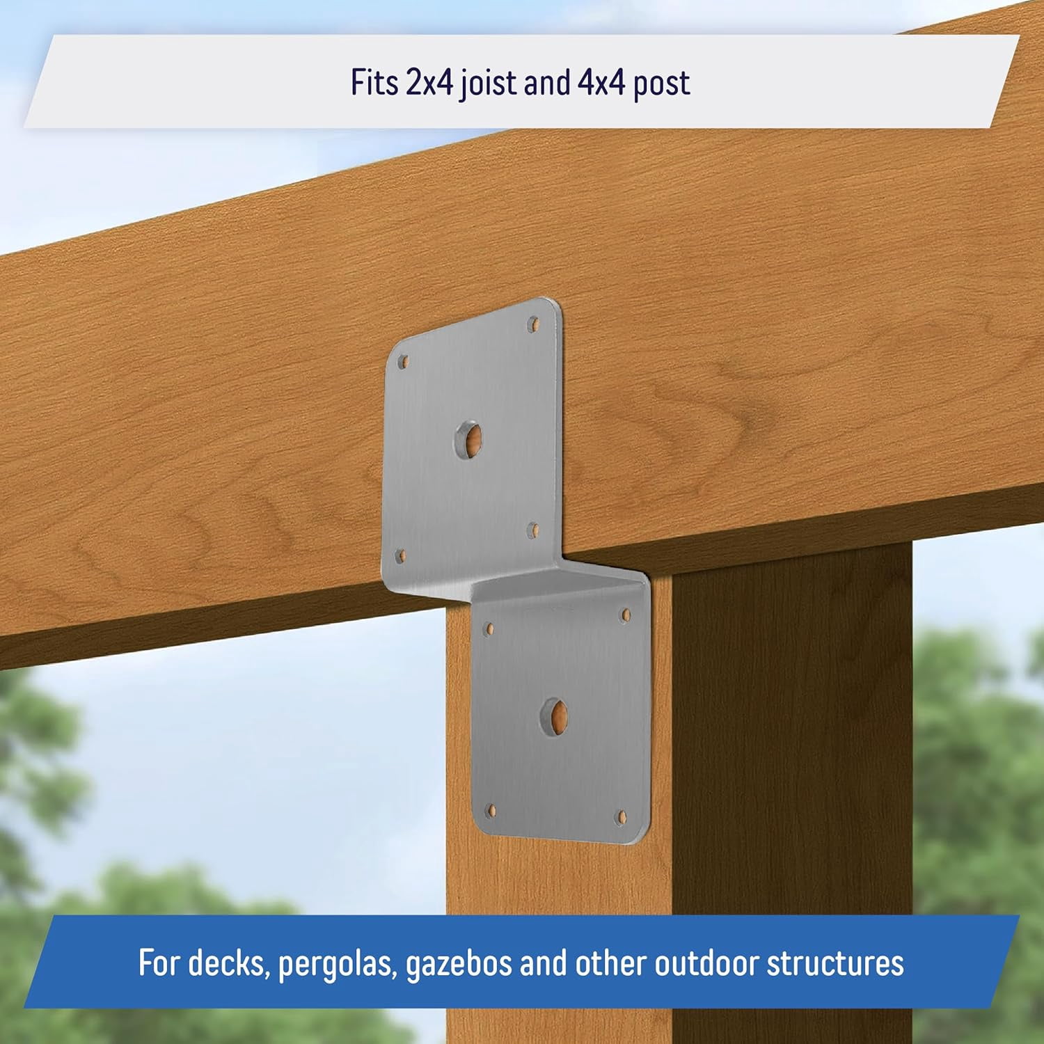 Galvanized Deck Joist Tie Plate, Z Bracket for 2x4 Cross Joist and 4x4 Post - Corner Brace Support, 14 Gauge (6 Pack)