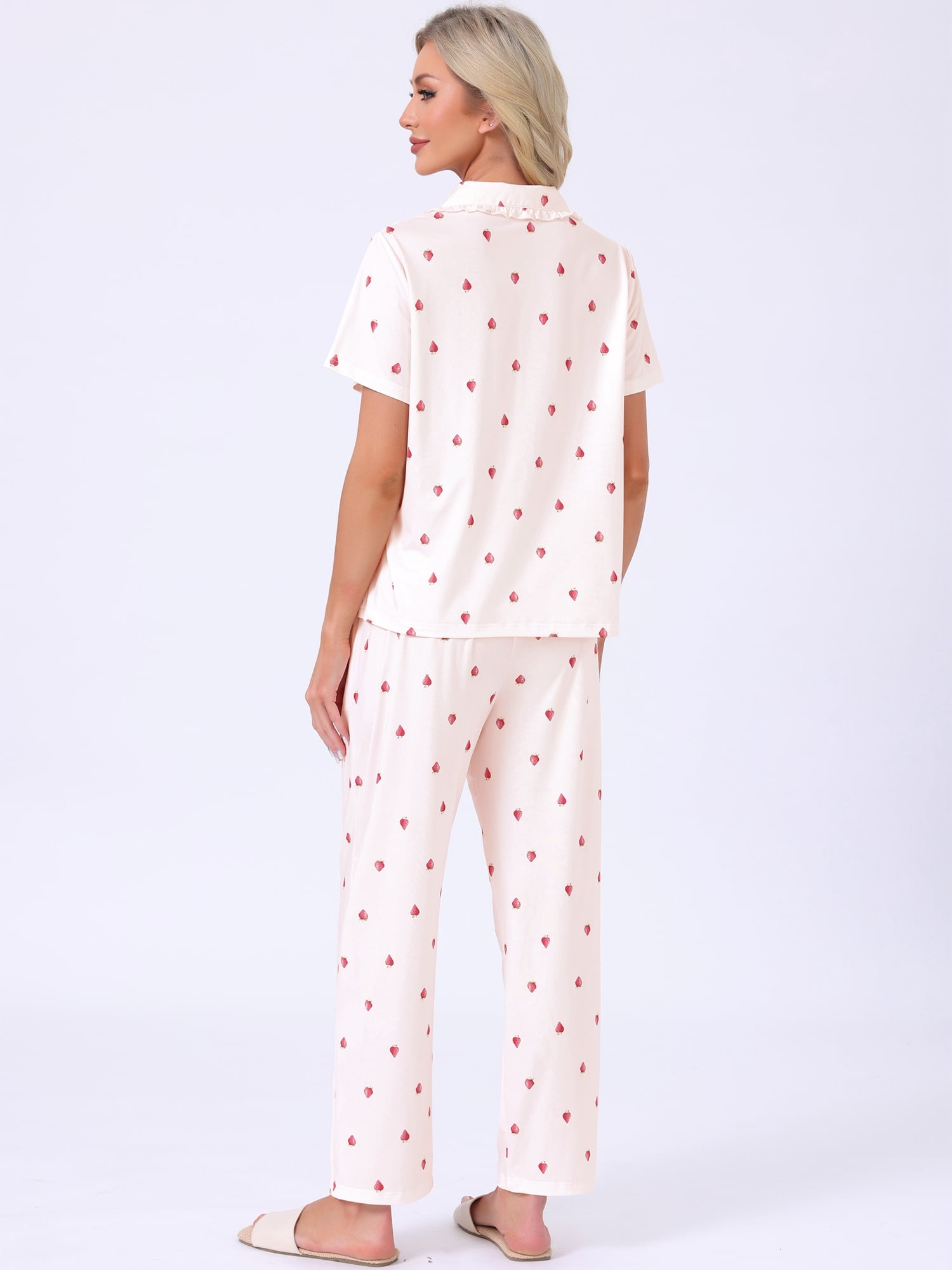 DARING DIVA Women's Pajama Sets Button Down Ruffle Collar Short Sleeve Shirt XL Pink