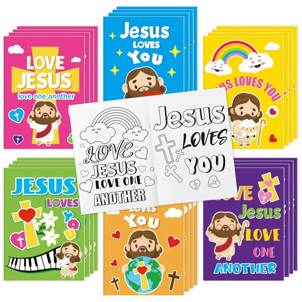 Libro para colorear Dvbonike Jesus Loves You, 24 unidades, para niños