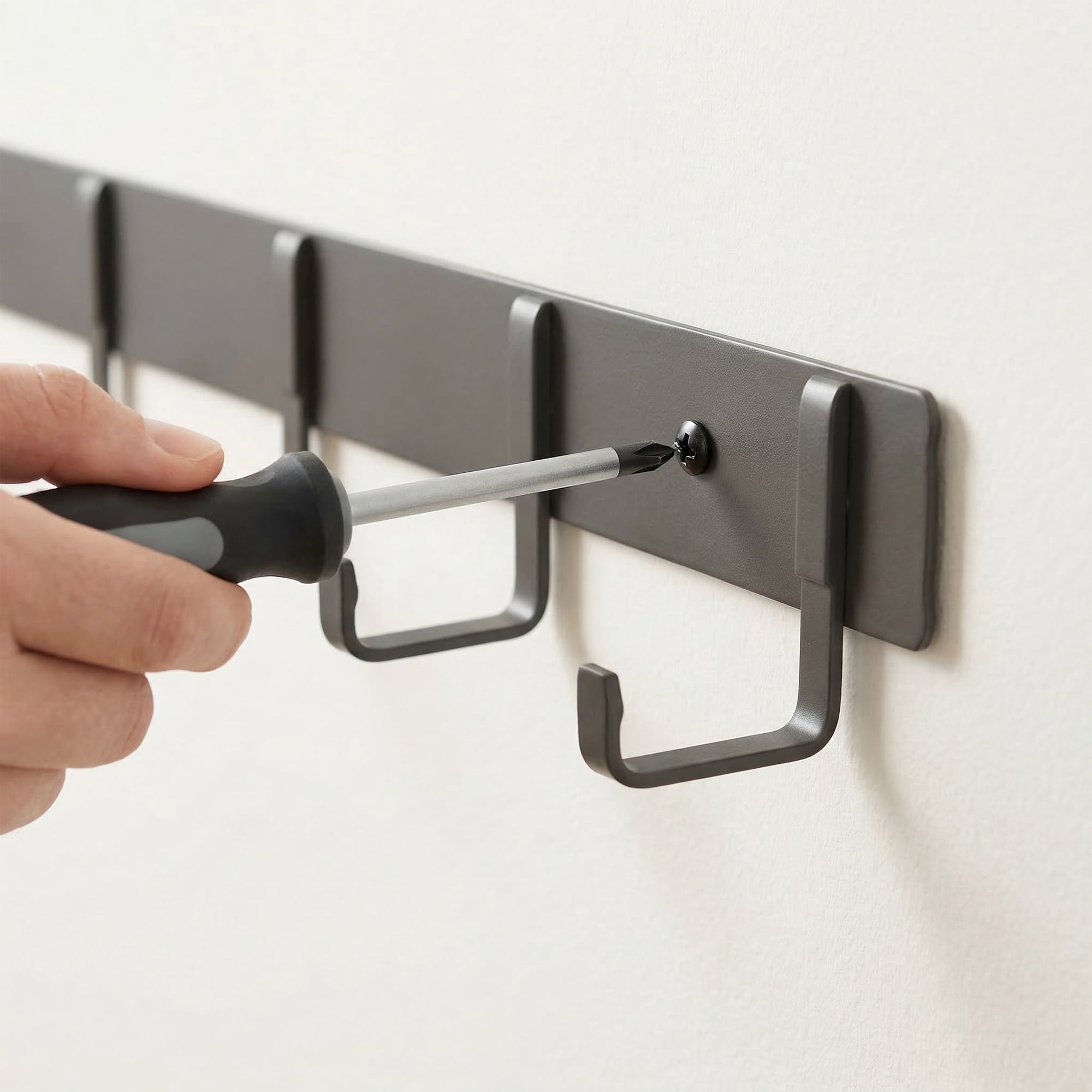 Unique Bargains Coat Rack Wall Mount Metal Wood 6 Hooks for Entryway Bathroom Gray