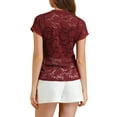 thumbnail image 4 of Allegra K Women's Casual Sheer Short Sleeves Floral Lace Top, 4 of 8