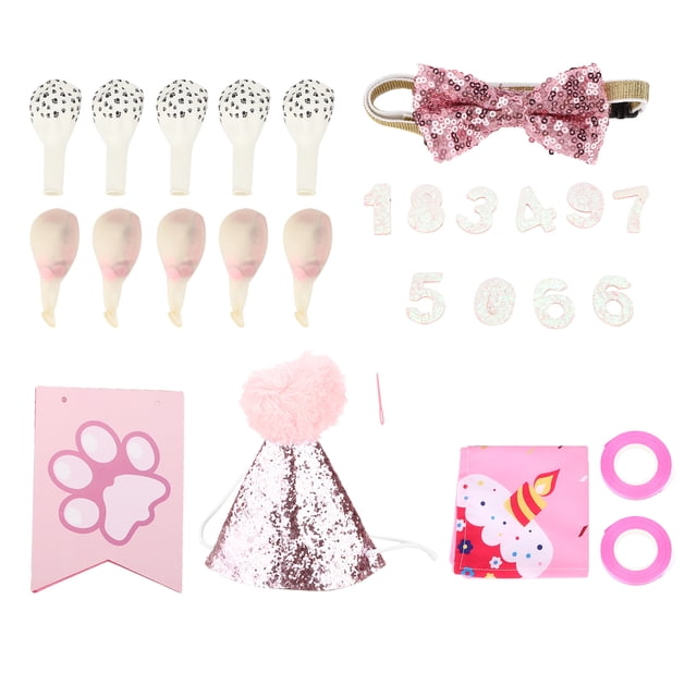 Conjunto de decoración de cumpleaños para perros, trajes de fiesta para perros con banderas de bufanda y sombrero para fiestas de cumpleaños de mascotas