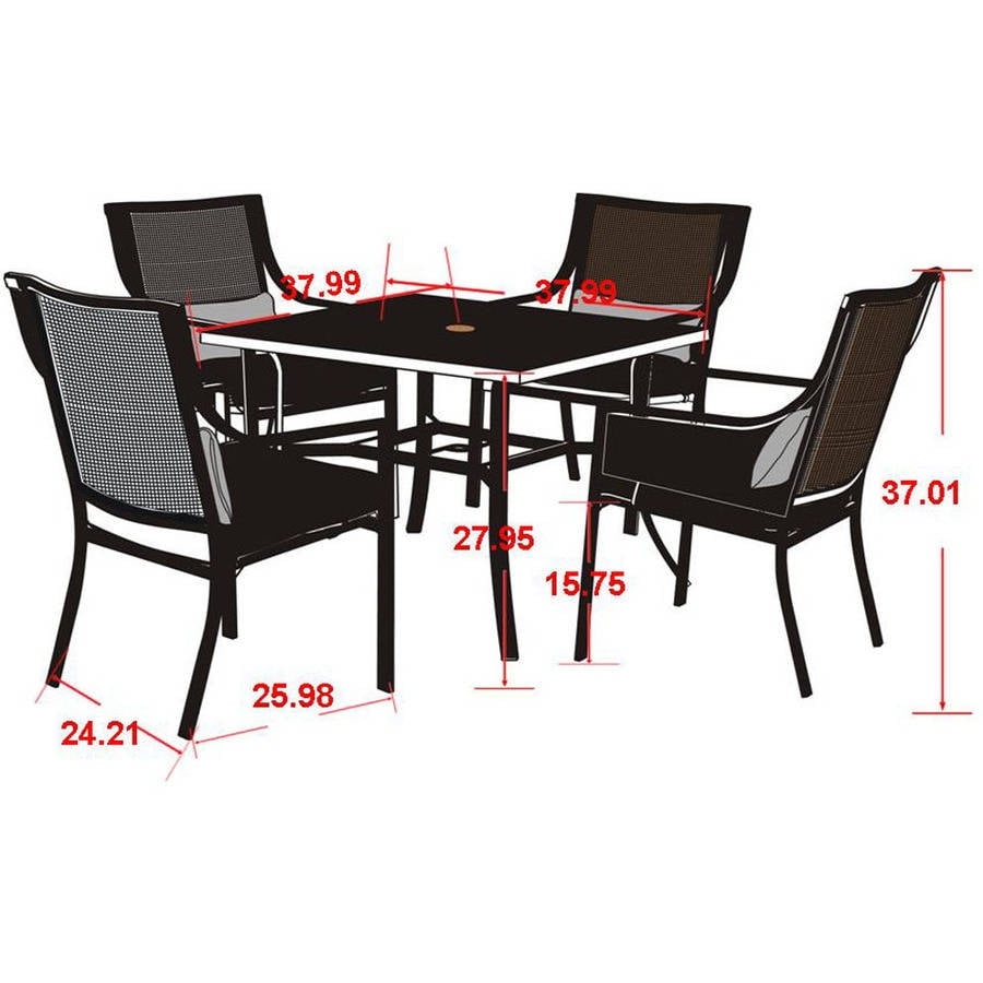 Mainstays Alexandra Square Outdoor Patio Dining Set, Cushioned Metal 5 Piece, Grey