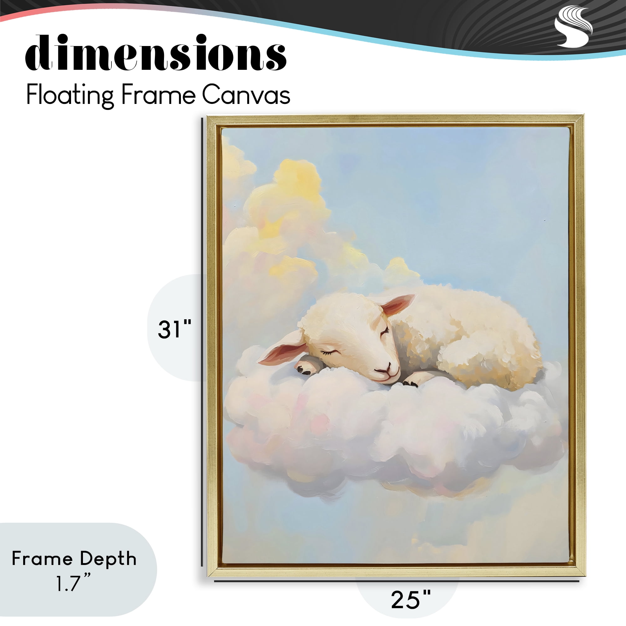 Stupell Industries Sleeping Sheep on a Cloud Gold Framed Floater Canvas Wall Art, design by The Prints Vibe