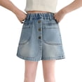 thumbnail image 2 of Liyamei Girls Stretch Denim Shorts with High Waist for Summer Play Size 6-15,Blue, 2 of 5