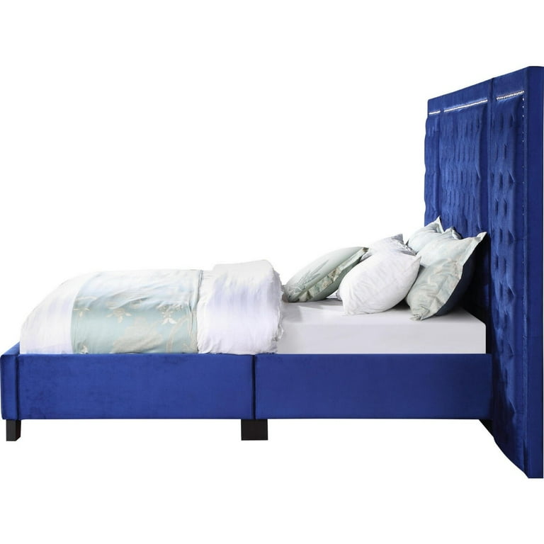 Cleo Queen Bed, Velvet, XL 3 Panel Tall Headboard, Crystal Tufted