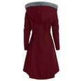 thumbnail image 5 of Women's Plus Size Hooded Coat, Asymmetrical Button Front Trench, Draped Hem Fleece Lined Jacket, Long Sleeve Winter Coat, Oversized Duster Wine XXL, 5 of 8