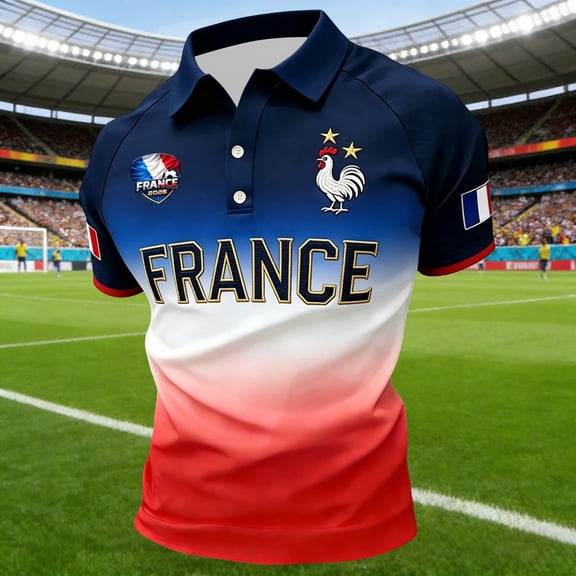 Mens Soccer Polo Shirt France Jersey Raglan Tops Short Sleeve Shirt for official Top for Football Casual Sports Fan Casual Tops Tee L