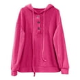thumbnail image 5 of XIAOCHA Womens Hoodies Button V Neck Long Sleeve Solid Color Ribbed Knit Hooded Sweater Simpel Oversized Pullover Drawstring Top Hot Pink, 5 of 6