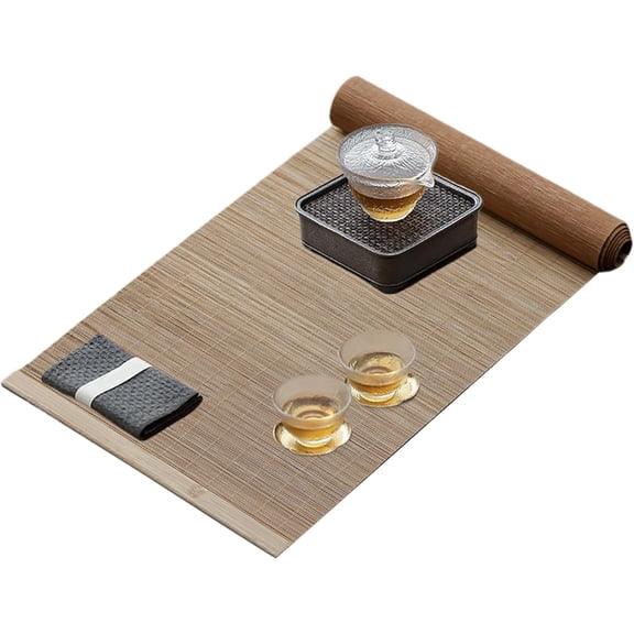Woven Bamboo Table Placemats: Tea Set Mat, Handmade Bamboo Sticks Tea Table Runner, Dining Table Placemats, Natural Bamboo Curtain Decorative Dinning Tablemat (82.7" L x 11.8" W)