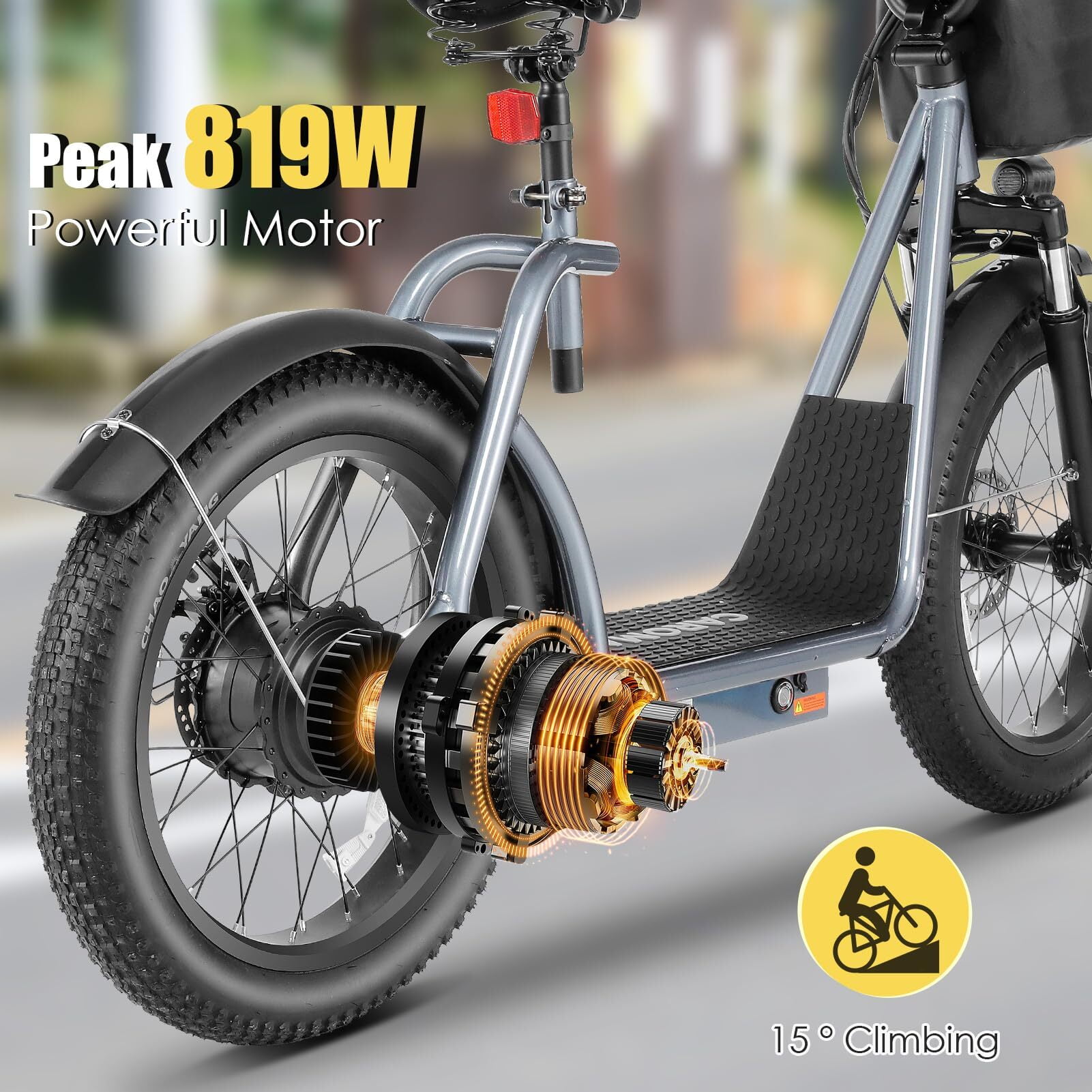 HOTEEL Max Electric Bike for Adults with 819W Peak Motor, 30Miles 20MPH Commuting Electric Scooter with Adjustable Seat & Carry Basket, 20" Tires, Gray