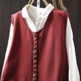 thumbnail image 5 of thefmos Women's Sleeveless Button Front Knit Vest Colorful Buttons Loose Fit Solid Color Casual Jacket Trendy Fall Winter Clothes, Red Free Size, 5 of 5