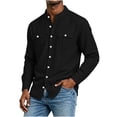 thumbnail image 7 of IYTR Men Hawaiian Shirt Stand-up Collar Cotton Linen Long Sleeve Shirts Pockets Loose Fit Beach Casual Top (Black,XL), 7 of 7