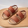 thumbnail image 2 of TOWED22 Girls Open Toe Pearl Ankle Strap Sandals Kids Platform Dress Shoes Wedding Party Princess Dance Shoes for Summer Brown,1.5, 2 of 8