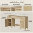 thumbnail image 5 of SICOTAS 52" Rattan Computer Desk with 3 Drawers & 2 Storage Cabinets, Boho Executive Desk Set of 2, Modern Writing Desk for Home Office Bedroom, Light Oak, 5 of 10