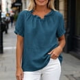 thumbnail image 4 of Neewe Cotton Linen Basic T Shirts for Women Pleated Crew Neck Short Sleeve Summer Solid Loose Fit Plain Casual Tops, 4 of 7