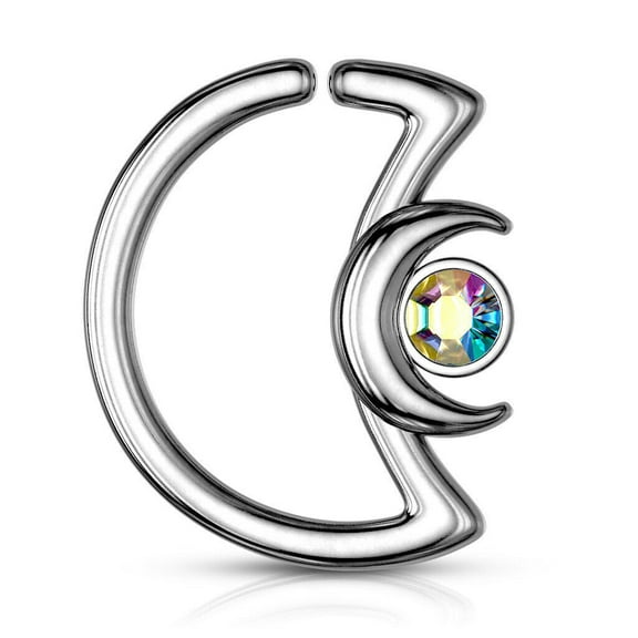 Ear Cartilage,Daith Hoop Tragus Rings Crescent Moon with Crystal Design S. Steel