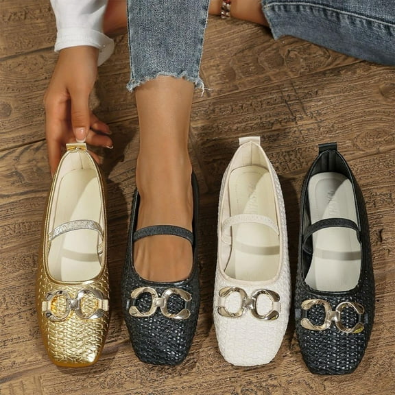 Hinvhai Rhinestone Pointed Toe Flats for Women Ballet Mary Jane Flats Summer Ballet Buckle Strap Ballerina Flat Shoe Gold 9.5(43)