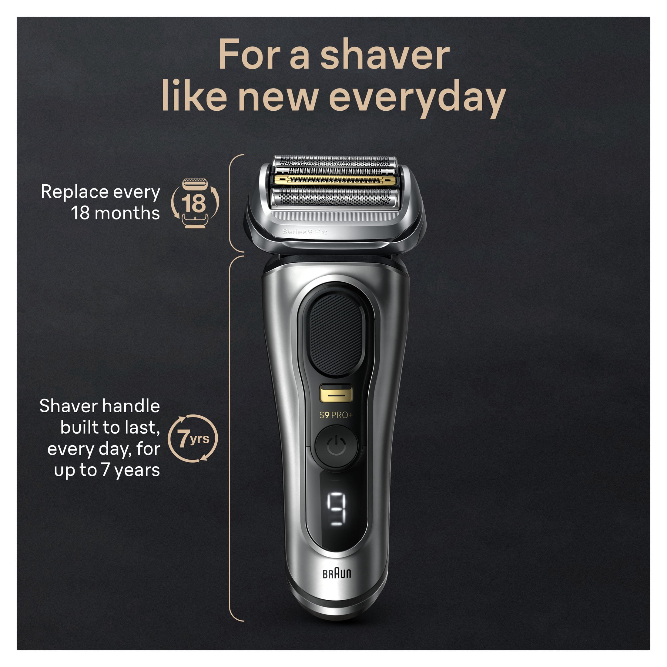 Braun Series 9 PRO+ Wet & Dry Electric Shaver, Charging Stand, 9517s Galvano Silver