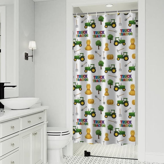 Cartoon Tractors Hay Bales White Pattern Shower Curtain 36"x72" ,Bathroom Decorative Shower Curtains Set with 12 Hooks,Modern Waterproof Washable Shower Curtain