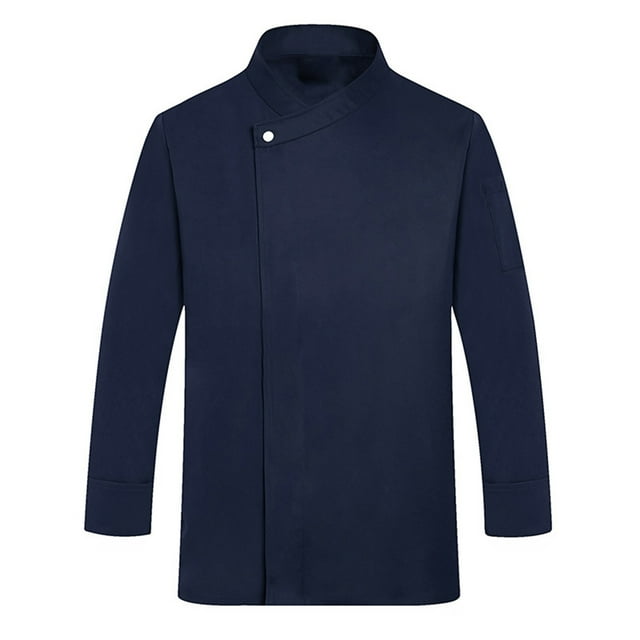 Nokdvo Chef Jacket for Men Fashion Button Closure Breathable Long Sleeve Jackets Spring Summer Loose Fit Workwear Pockets,Navy 2XL