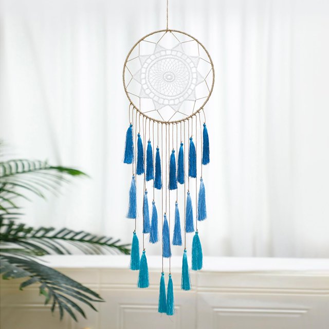Artilady Atrapasueños De Macramé Para Dormitorio – Atrapasueños Hechos A Mano Con Borlas Para Colgar En La Pared, Decoración Del Hogar Con Adorno De Plumas De Borla, Regalo De Bendición Artesanal (Azu